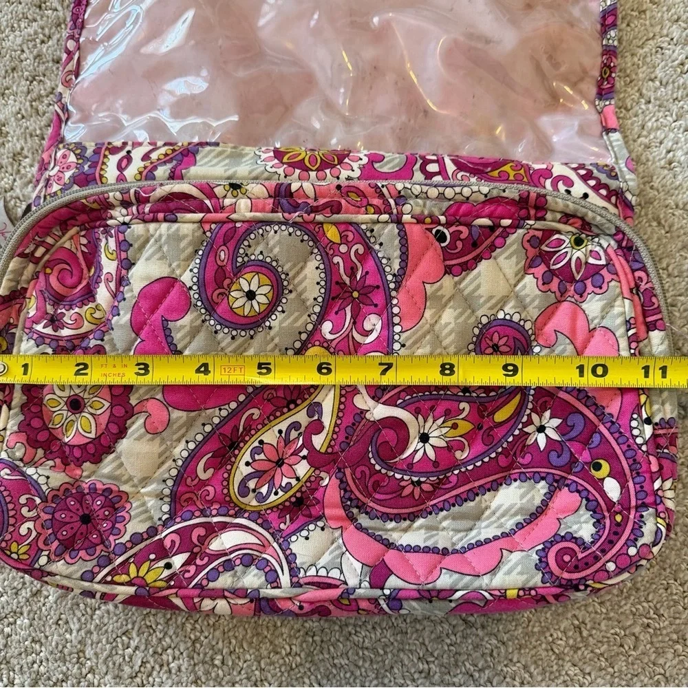 Vera Bradley Pink Paisley Meets Plaid Makeup Bag Hanging Travel Handle Quilted